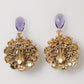 Purple Floral Crystal Pearl Drop Clip-On Statement Earrings
