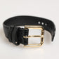 Black Embossed Leather Gold Buckle Belt Strap Bracelet