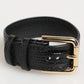 Black Embossed Leather Gold Buckle Belt Strap Bracelet