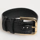 Black Embossed Leather Gold Buckle Belt Strap Bracelet