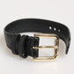 Black Embossed Leather Gold Buckle Belt Strap Bracelet