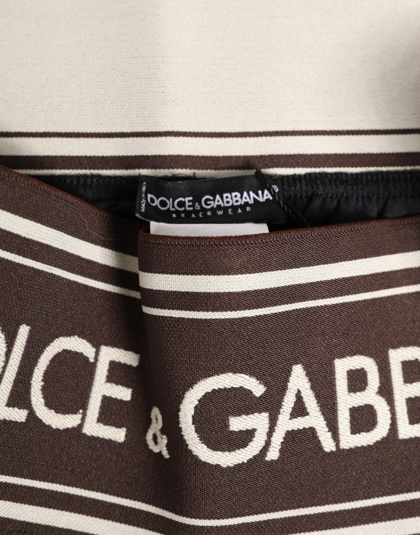 Brown Polyester Logo Elastic Waistband Swimwear