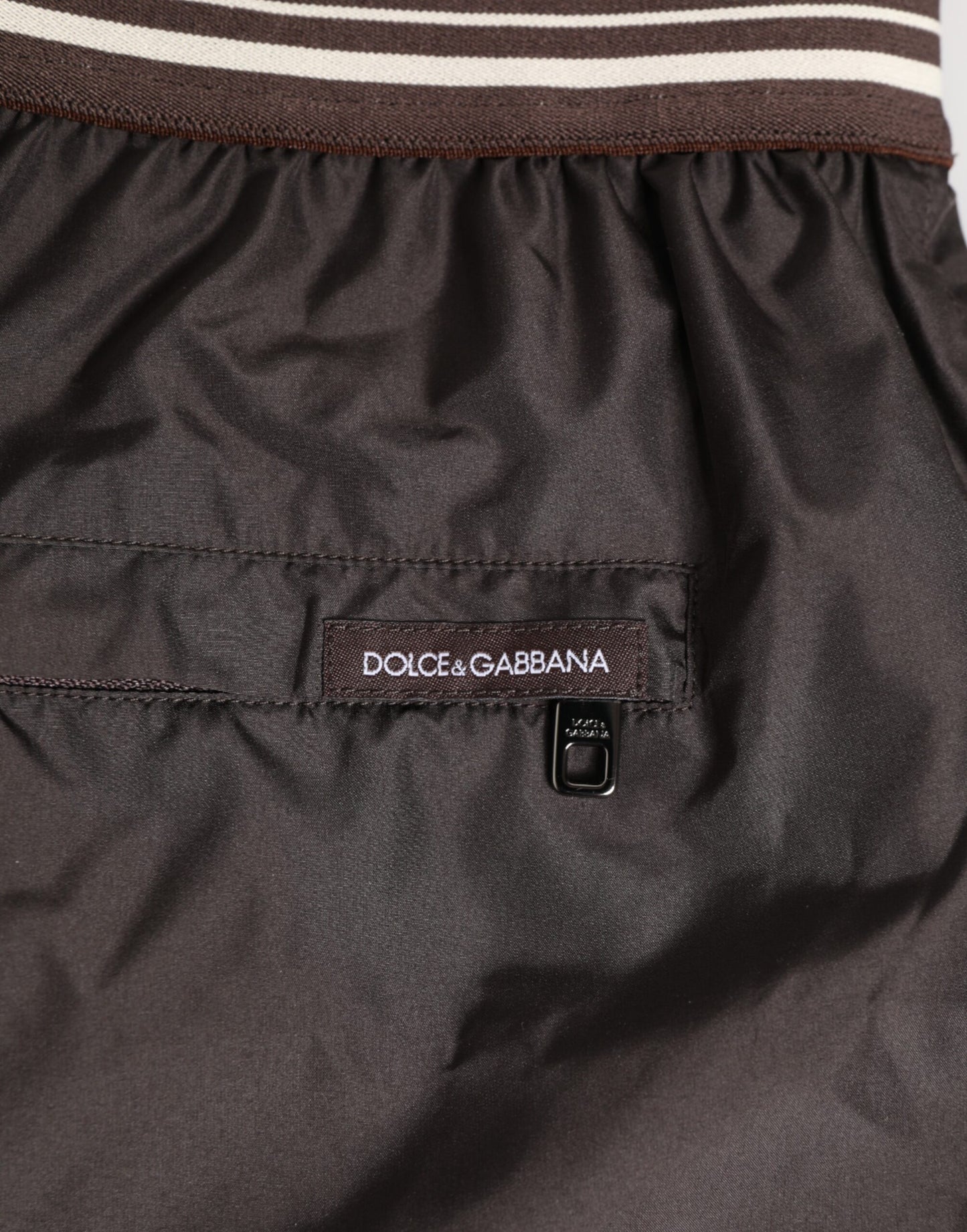 Brown Polyester Logo Elastic Waistband Swimwear