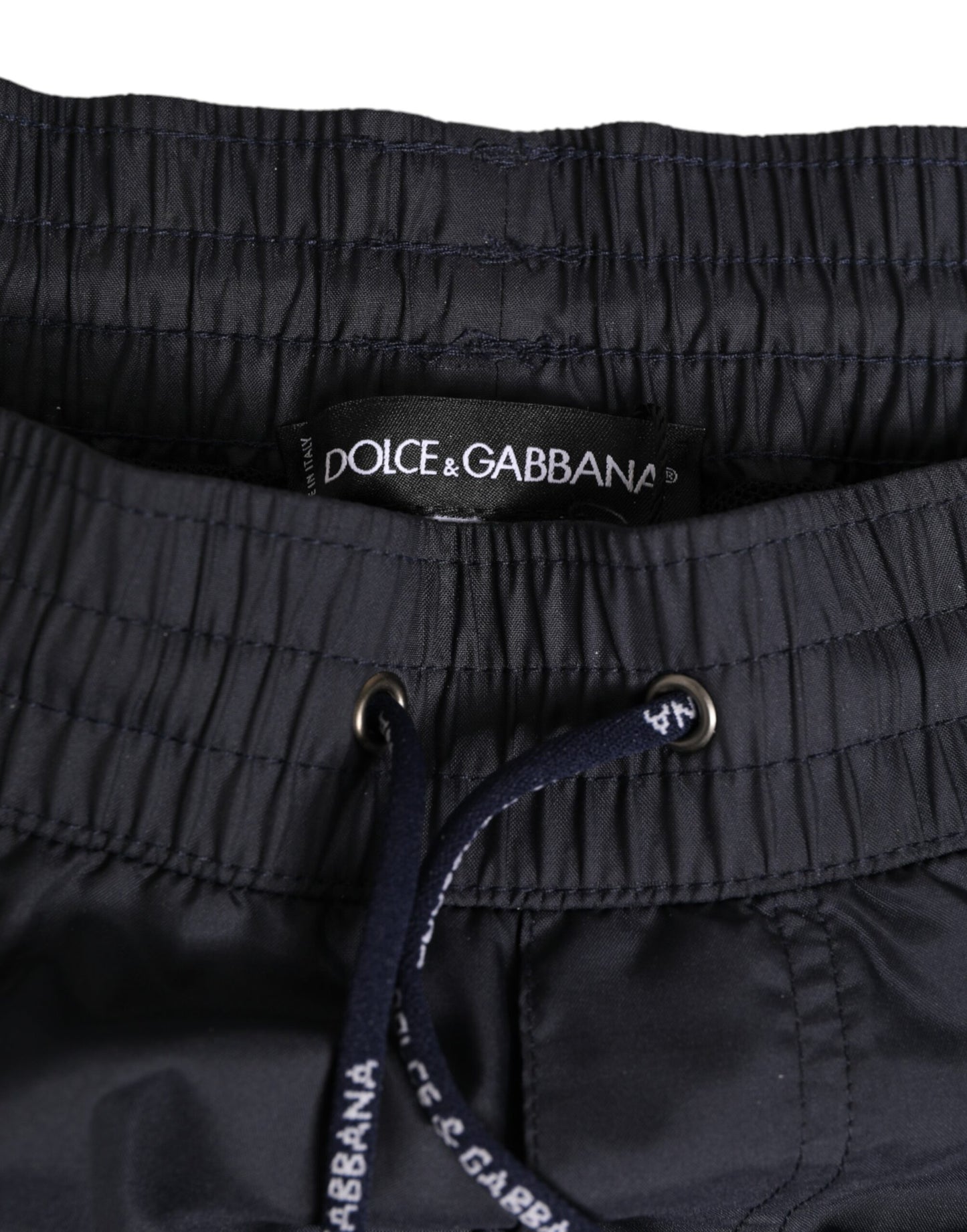 Black White Polyester Logo Elastic Waistband Swimwear