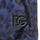 Blue Leopard Print Polyester Elastic Waistband Swimwear