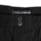 Black Cotton Elastic Waistband Button Swimwear
