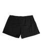 Black Cotton Elastic Waistband Button Swimwear