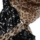 Leopard Print Silk Sequin Ruffle Maxi Dress