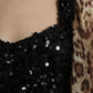 Leopard Print Silk Sequin Ruffle Maxi Dress