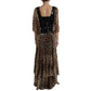 Leopard Print Silk Sequin Ruffle Maxi Dress