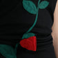 Black Wool Sleeveless Rose Applique Dress