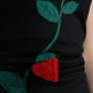 Black Wool Sleeveless Rose Applique Dress