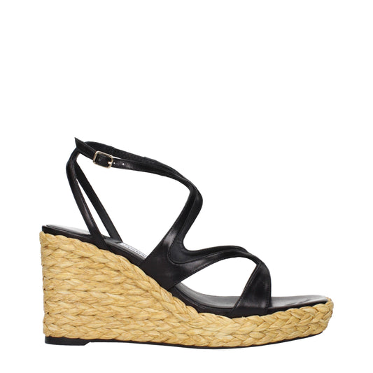 Black Leather Wedges Sandals