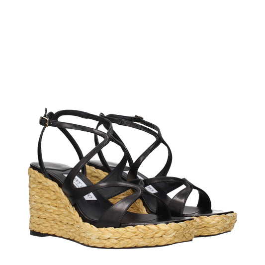 Black Leather Wedges Sandals