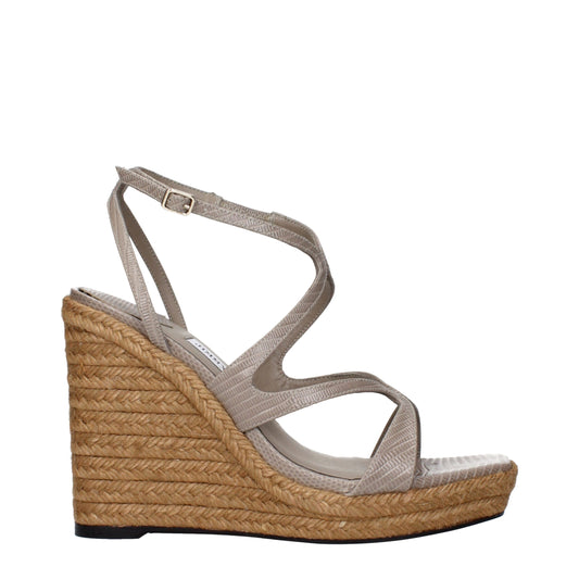 Gray Leather Wedges Sandals