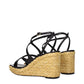 Black Leather Wedges Sandals