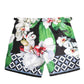 Black White Polyester Floral Orchid Print Shorts