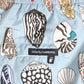 Blue Seashell Print Nylon Men Shorts Swimwear