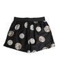 Black Silk Ancient Coin Print Boxer Short Swimwear