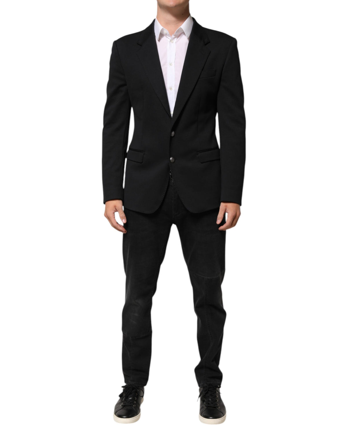 Dark Blue Cotton Men Jacket Coat Blazer Suit