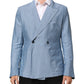 Light Blue Linen Double Breasted Men Jacket Blazer