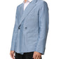 Light Blue Linen Double Breasted Men Jacket Blazer