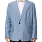 Light Blue Linen Double Breasted Men Jacket Blazer