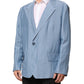 Light Blue Linen Double Breasted Men Jacket Blazer