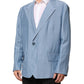 Light Blue Linen Double Breasted Men Jacket Blazer
