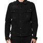Black Cotton Denim Stretch Button Up Jacket