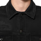 Black Cotton Denim Stretch Button Up Jacket