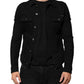 Black Cotton Denim Stretch Button Up Jacket