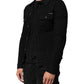 Black Cotton Denim Stretch Button Up Jacket