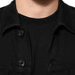 Black Cotton Denim Stretch Button Up Jacket