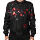 Black Red Floral Silk Bomber Blouson Jacket