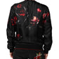 Black Red Floral Silk Bomber Blouson Jacket