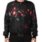 Black Red Floral Silk Bomber Blouson Jacket