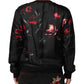 Black Red Floral Silk Bomber Blouson Jacket