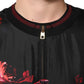 Black Red Floral Silk Bomber Blouson Jacket