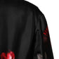 Black Red Floral Silk Bomber Blouson Jacket