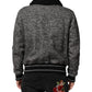 Gray Wool Herringbone Shearling Collar Bomber Jacket