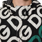 Black White Logo Print Hooded Coat Men Jacket