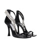Black Leather Stiletto Heels Sandals