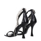 Black Leather Stiletto Heels Sandals