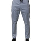 Light Blue Cotton Drawstring Elastic Waist Men Pants
