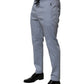 Light Blue Cotton Drawstring Elastic Waist Men Pants