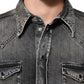 Black Washed Cotton Snap Long Sleeve Casual Shirt