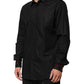 Black Cotton Embellished Collar Men’s Shirt