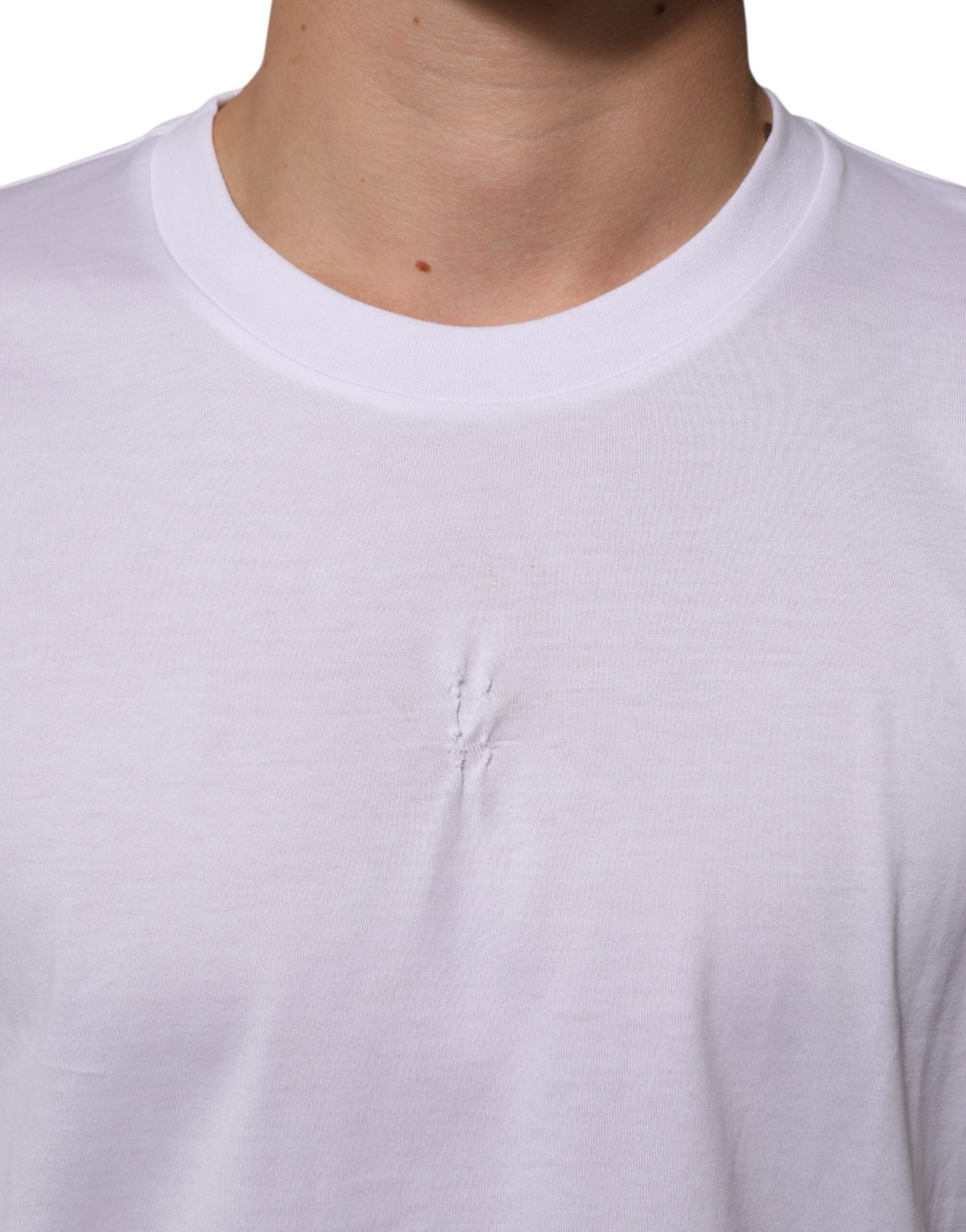White Cotton Logo Patch Crew Neck Men T-shirt