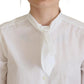 White Cotton Collared Long Sleeves Formal Top